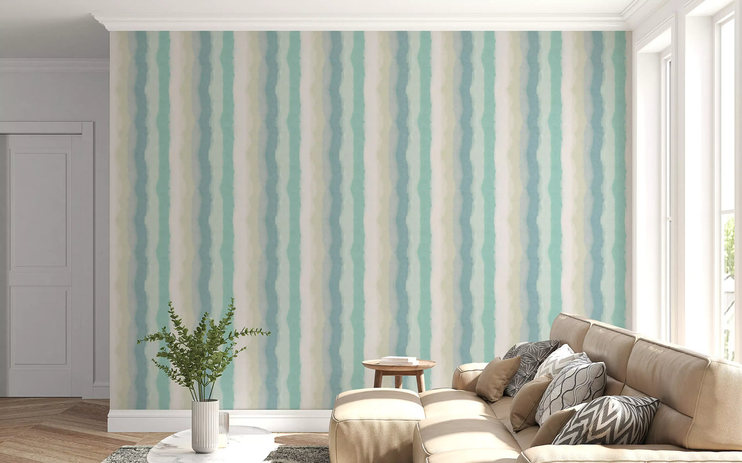 Relaxte Waterige Geschilderde Strepen Behang⁠
