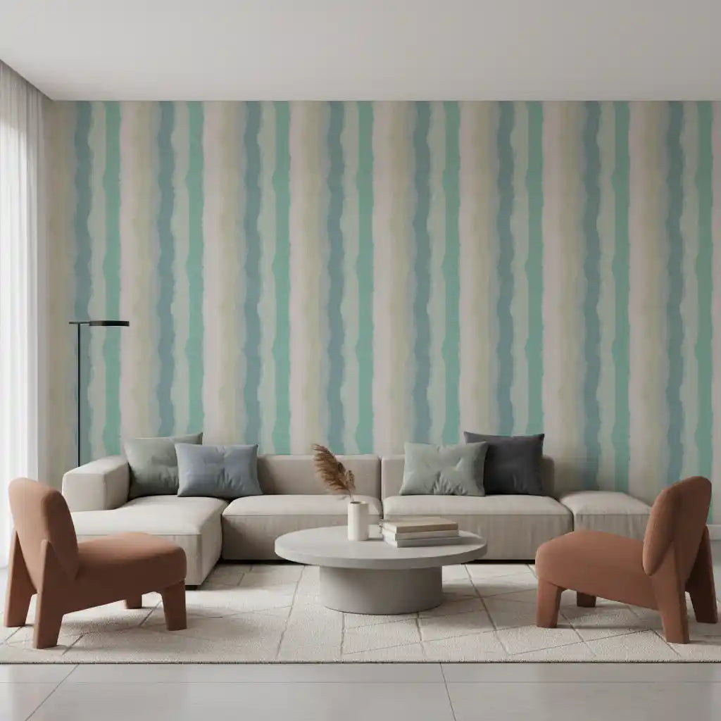 Relaxte Waterige Geschilderde Strepen Behang⁠