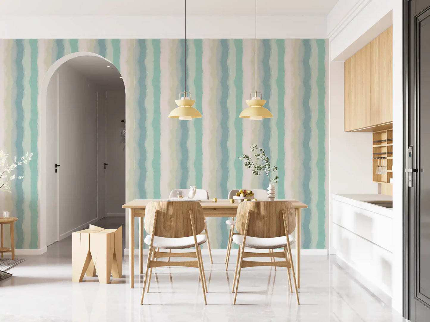 Relaxte Waterige Geschilderde Strepen Behang⁠