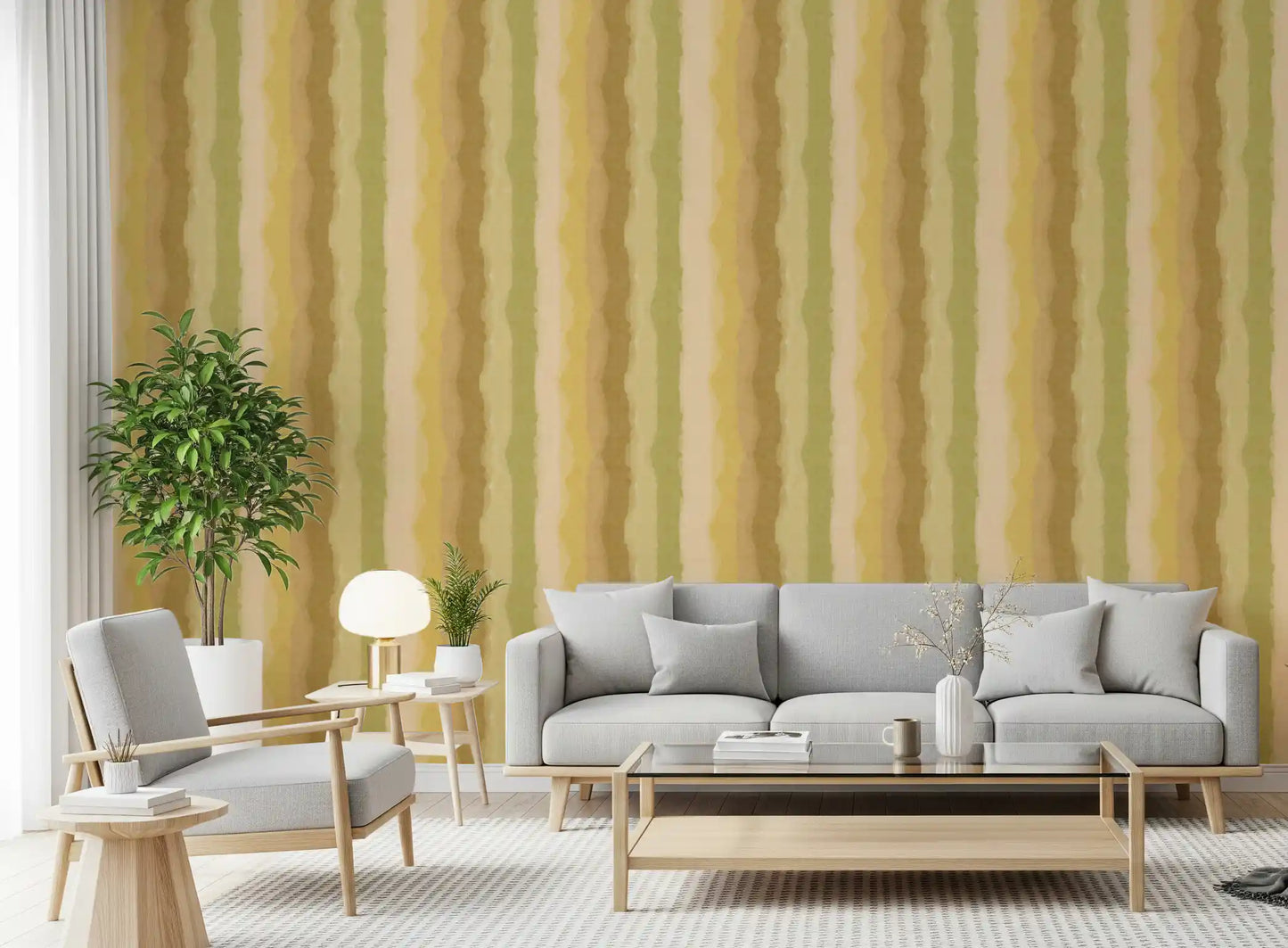 Relax Greenery Painted Stripes Wallpaper⁠