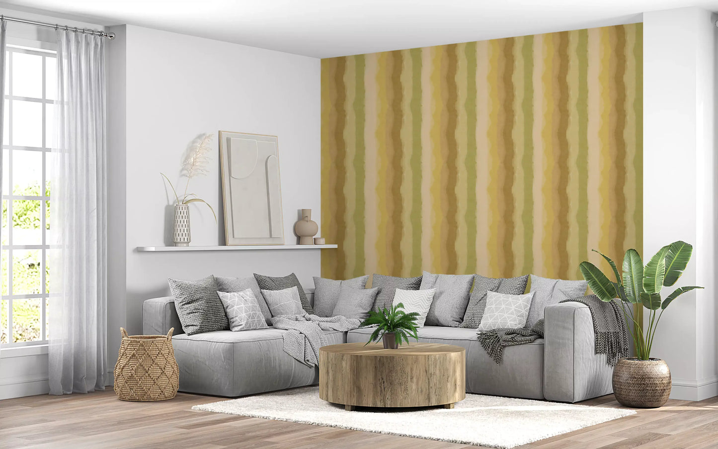 Relax Greenery Painted Stripes Wallpaper⁠