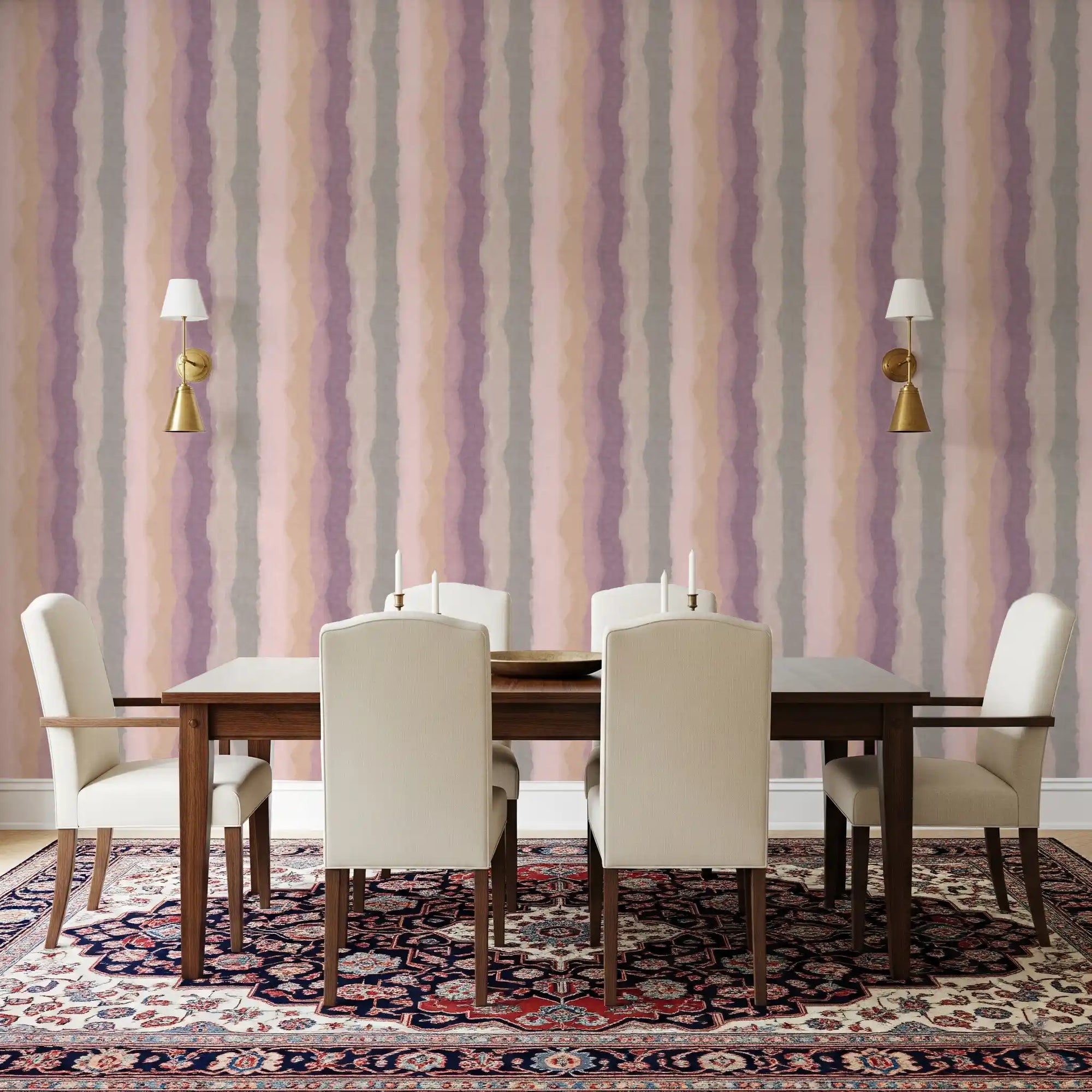 Watercolor stripe wallpaper featuring soft sunrise colours
