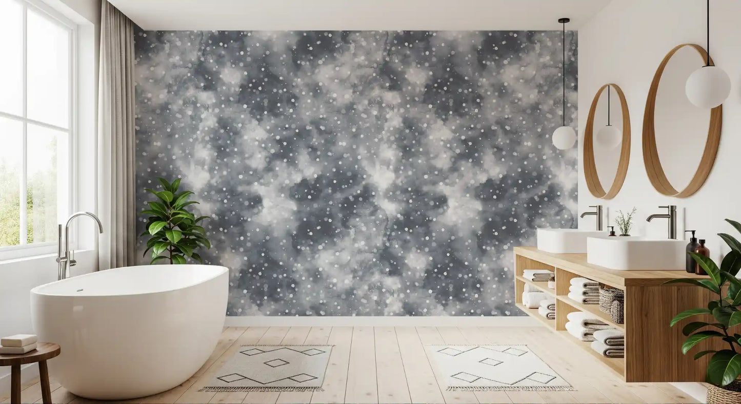 Soft mist wallpaper featuring white dot speckles and layered grey texture