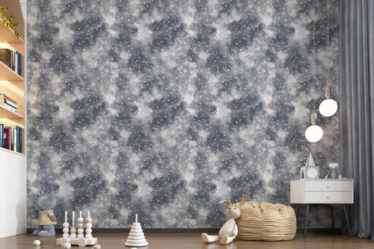 Kids room Light Dots Wallpaper with silver mist tones and cloudy surface depth