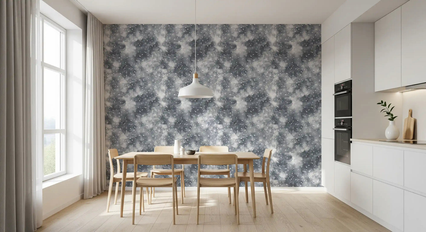 Dining room Light Dots Wallpaper with cloudy grey layers and gentle pattern flow