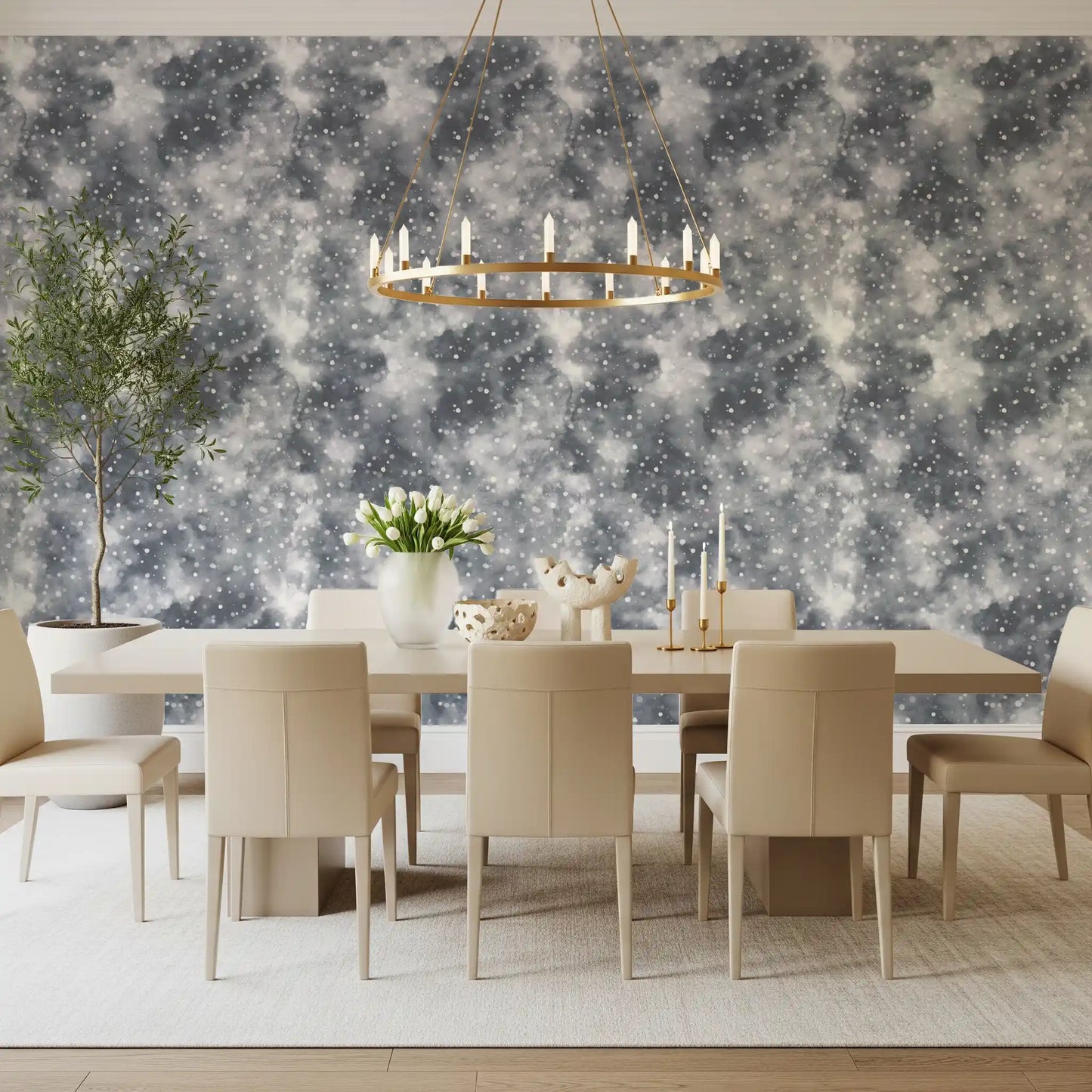 Silvered Mist & Light Dots Wallpaper with smoky texture and bright dot accents