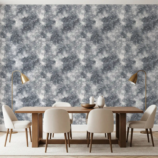 Dining room Silvered Mist Wallpaper with light dots and soft gray texture