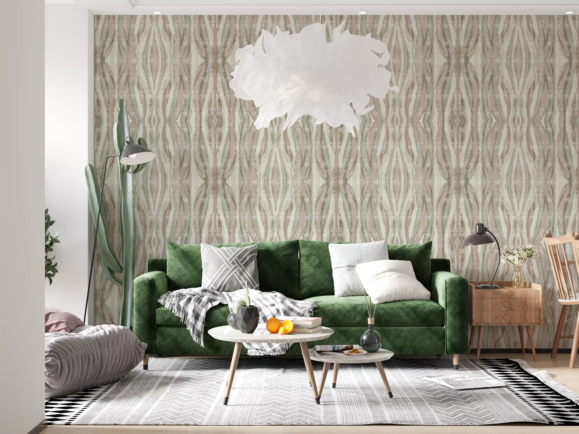 Muted striped wallpaper with organic rhythm and a pale textured surface