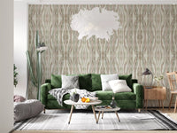 Muted striped wallpaper with organic rhythm and a pale textured surface
