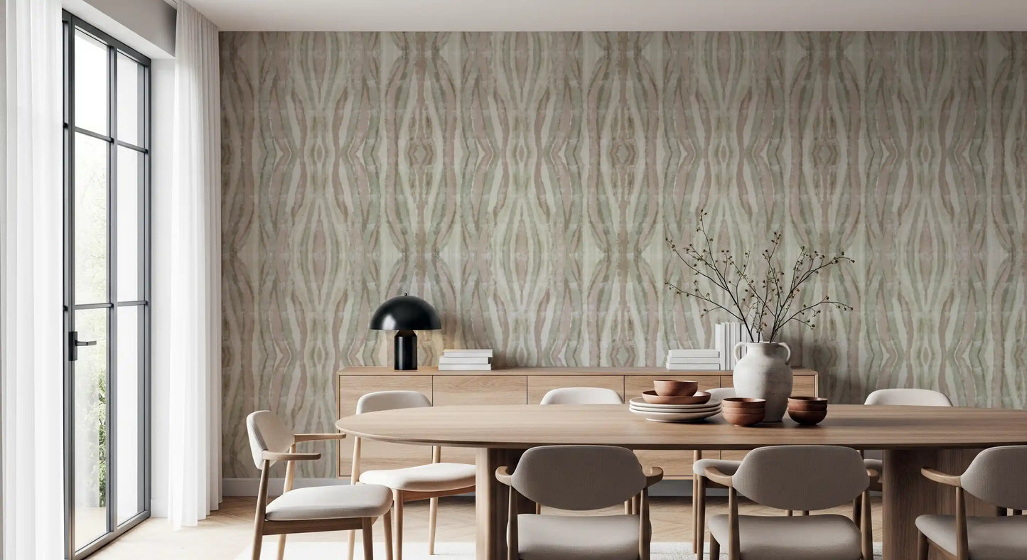 Muted Organic Flow stripes Wallpaper with soft wavy lines and earthy texture
