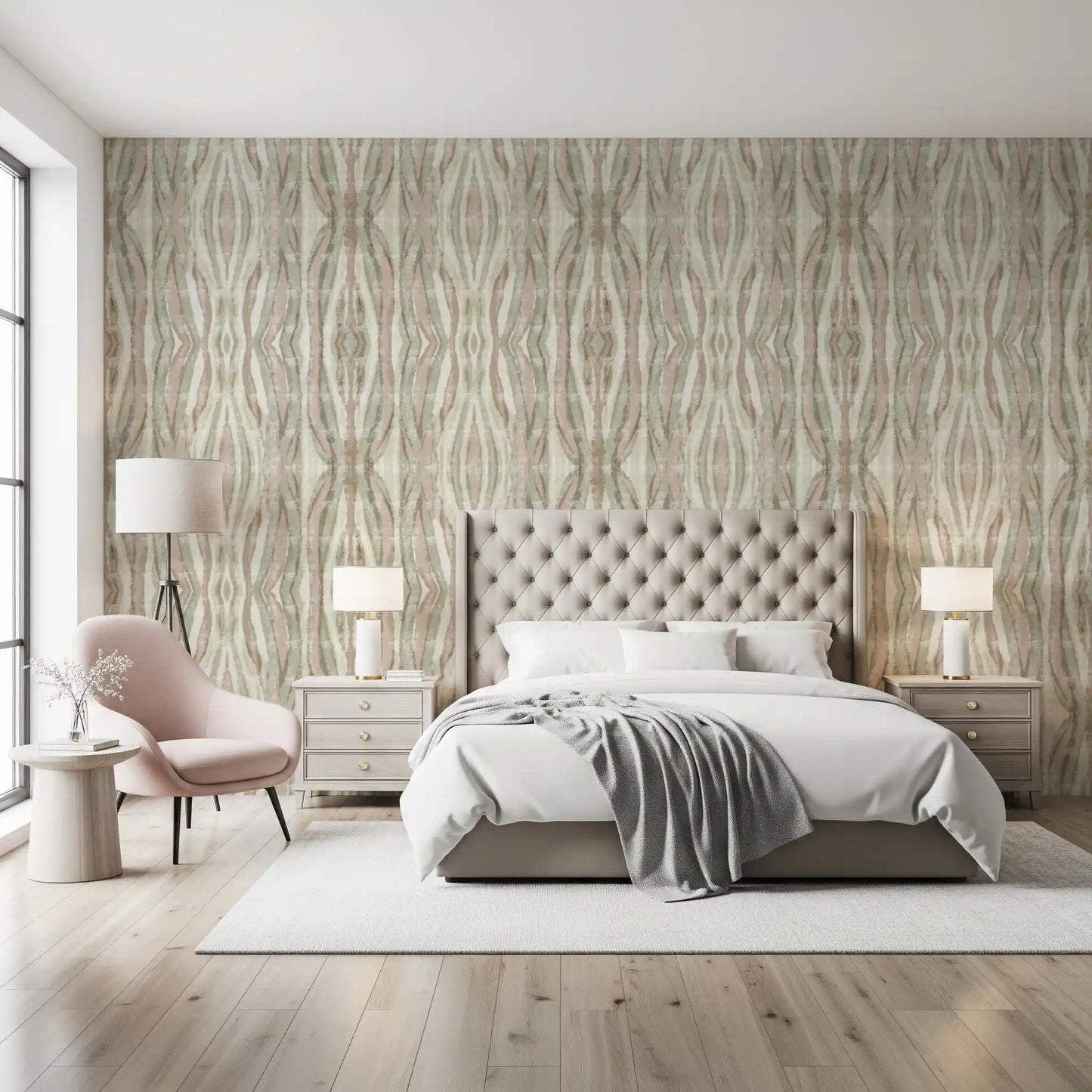 Bedroom Organic Stripes Wallpaper showing soft neutral flow and texture