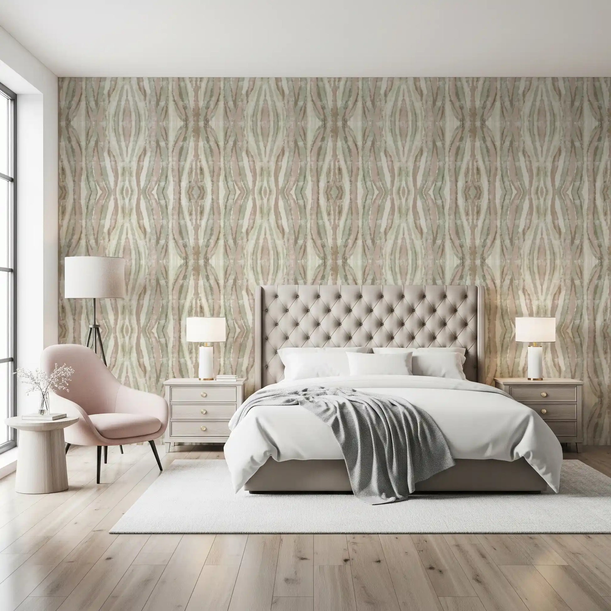 Bedroom Organic Stripes Wallpaper showing soft neutral flow and texture