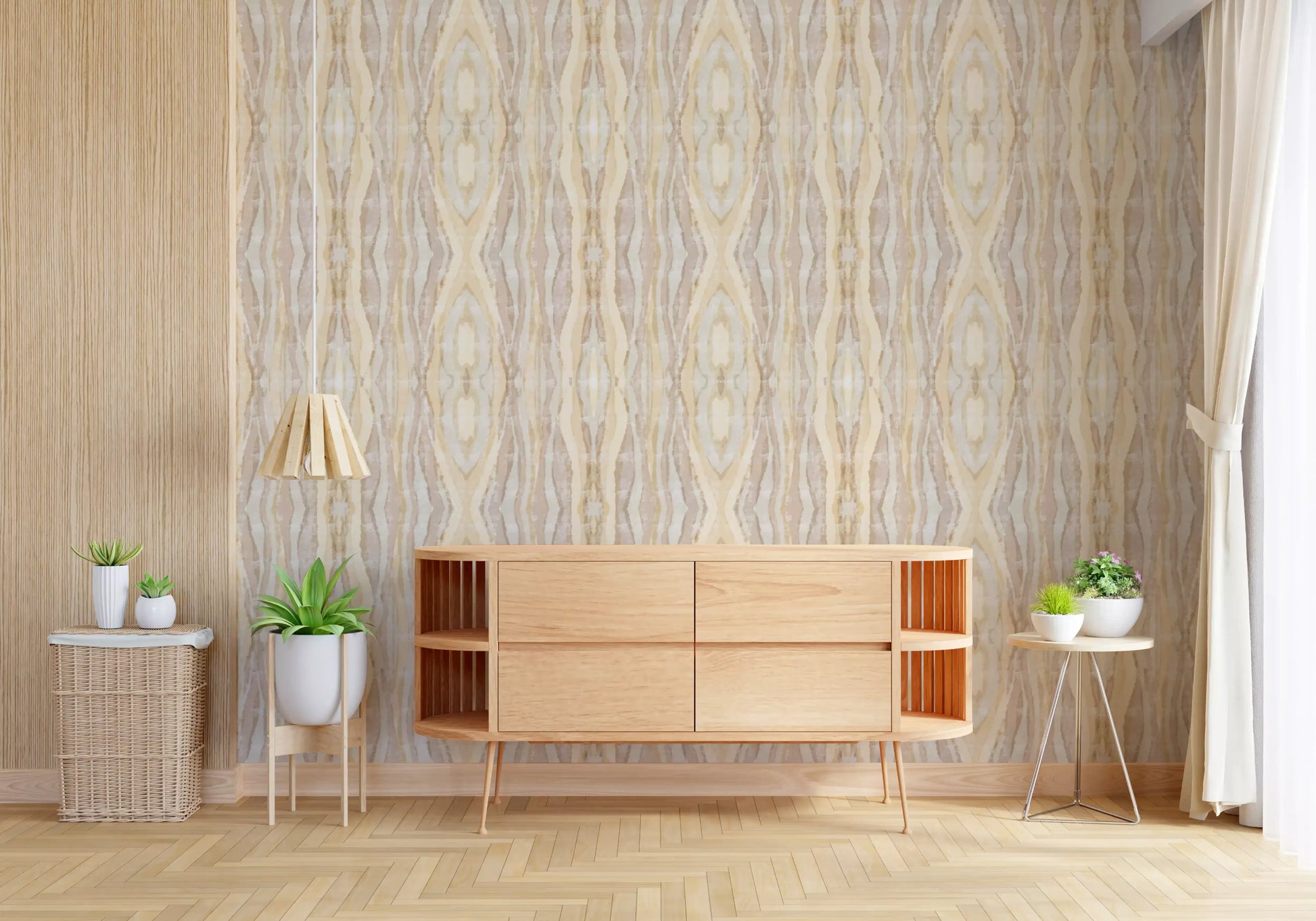 Home Earthen Rhythm Wallpaper with layered stripe movement and earthy shades