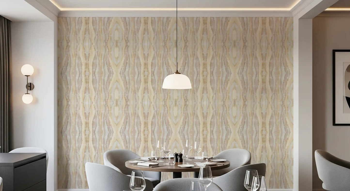 Dining room Earthen stripes wallpaper with soft vertical flow and sandy texture