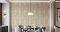 Dining room Earthen stripes wallpaper with soft vertical flow and sandy texture