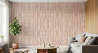 Living room Soft Whisper ikat Waves Wallpaper in blush and sandy stripe flow