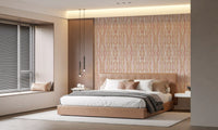 Ikat Waves Wallpaper in soft sand and pink tones with gentle vertical rhythm