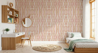 Bedroom wallpaper with Soft Whisper waves and ikat-inspired pastel movement