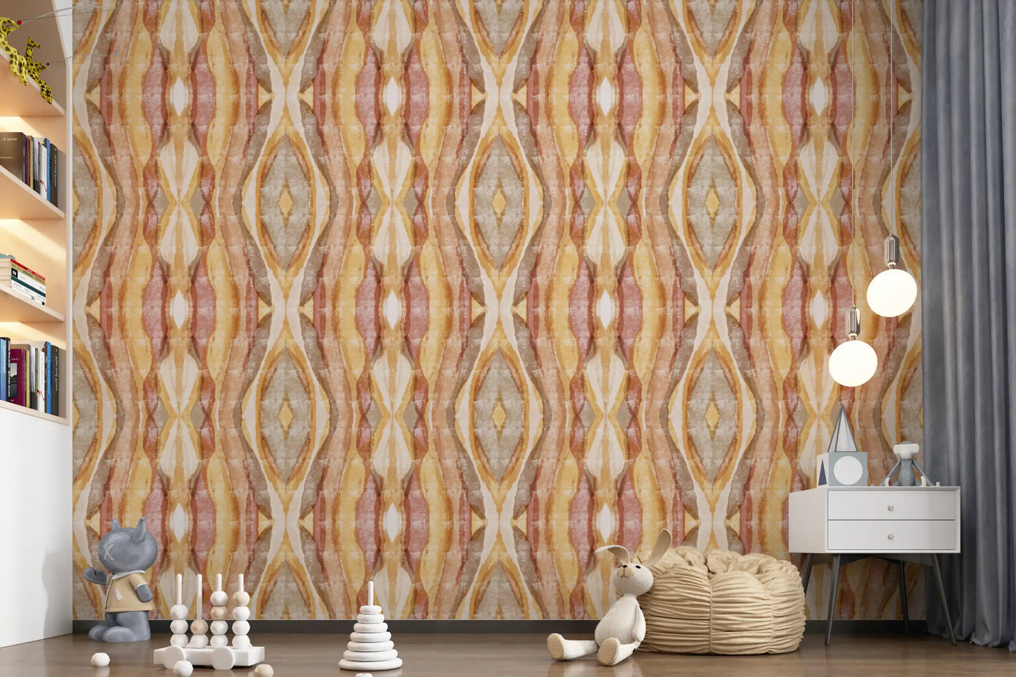 Abstract stripes wallpaper with layered warm tones and a textured finish