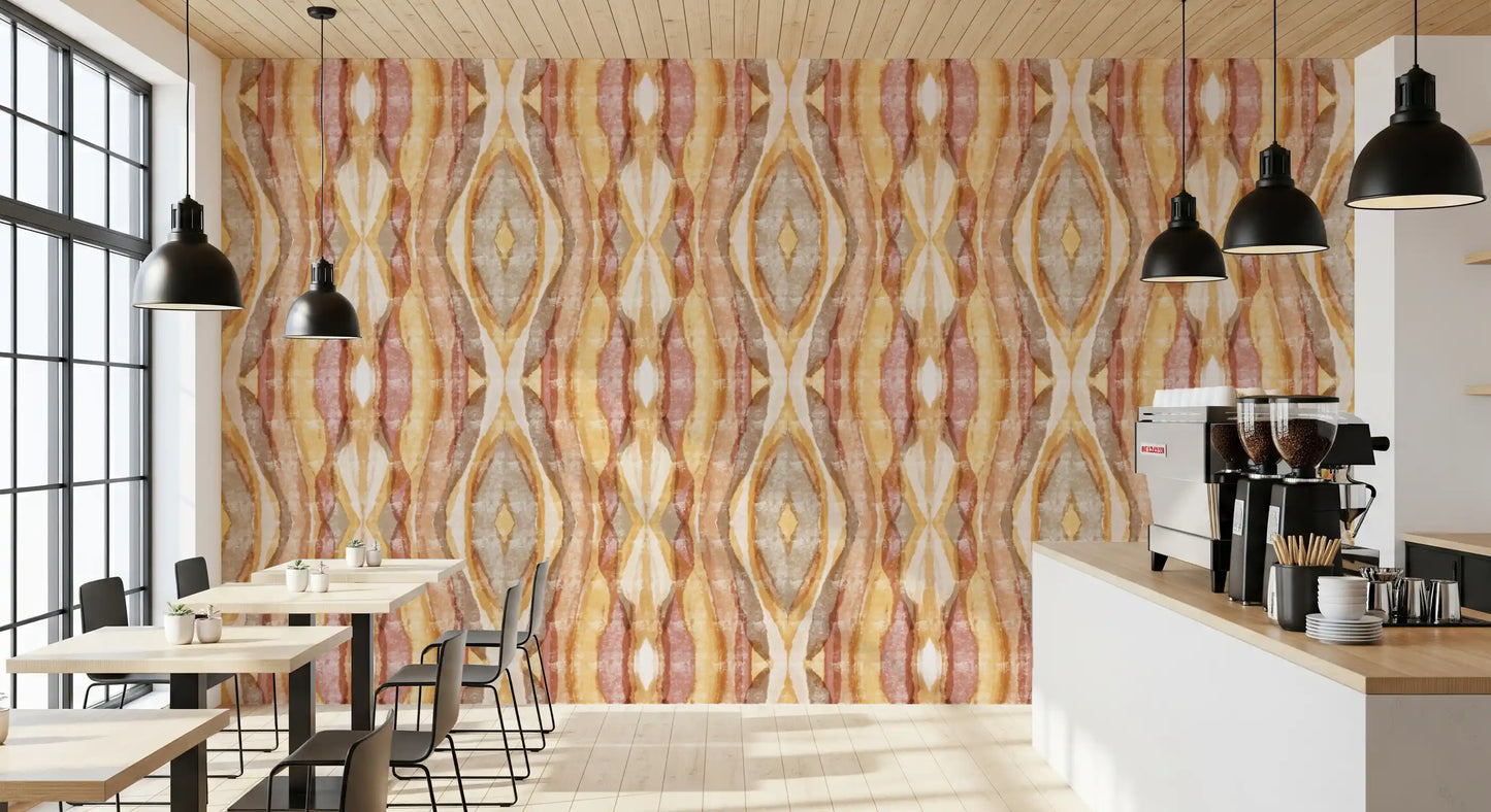 Golden wallpaper pattern with flowing stripes and balanced neutral colour