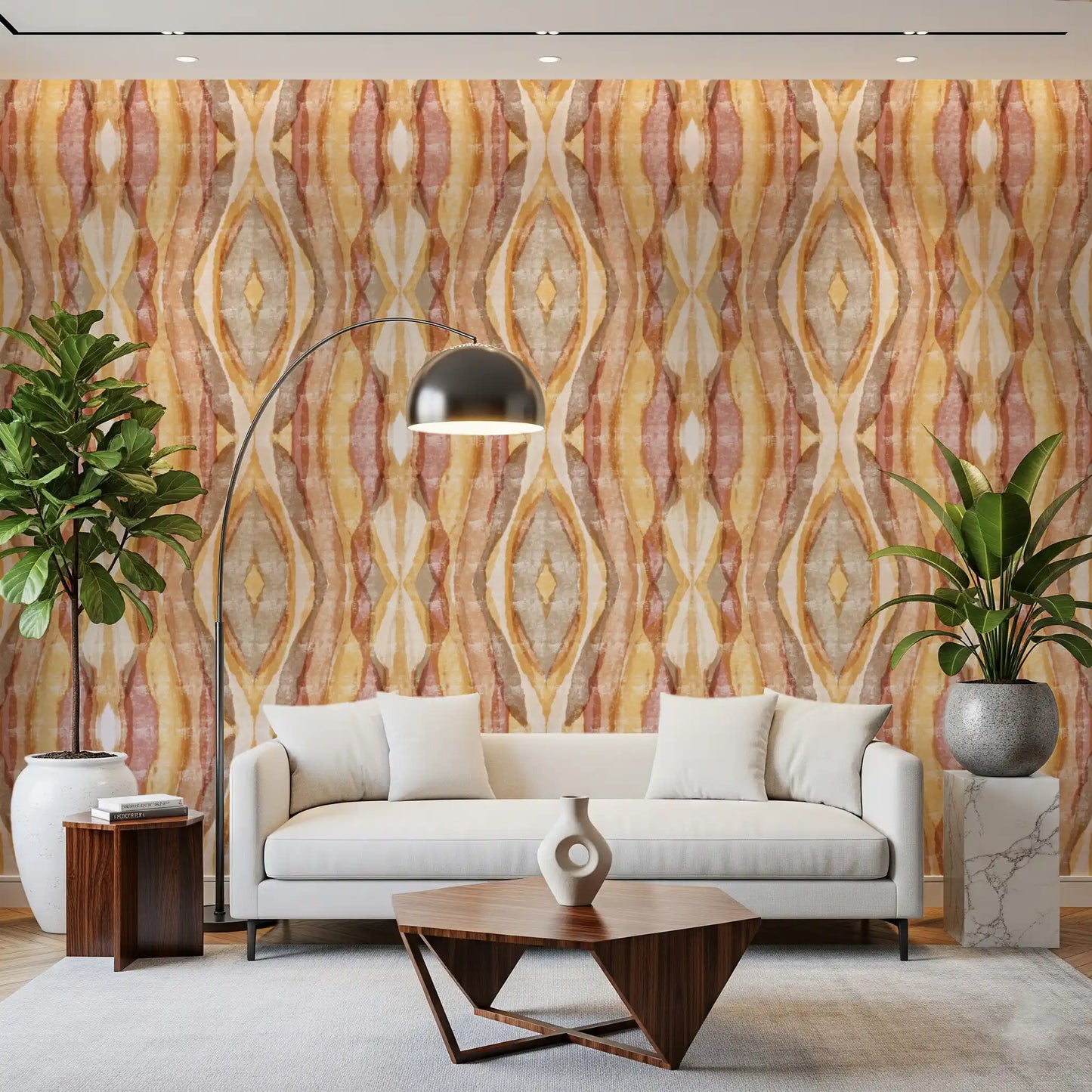Office area abstract stripes Wallpaper in warm layered neutral tones