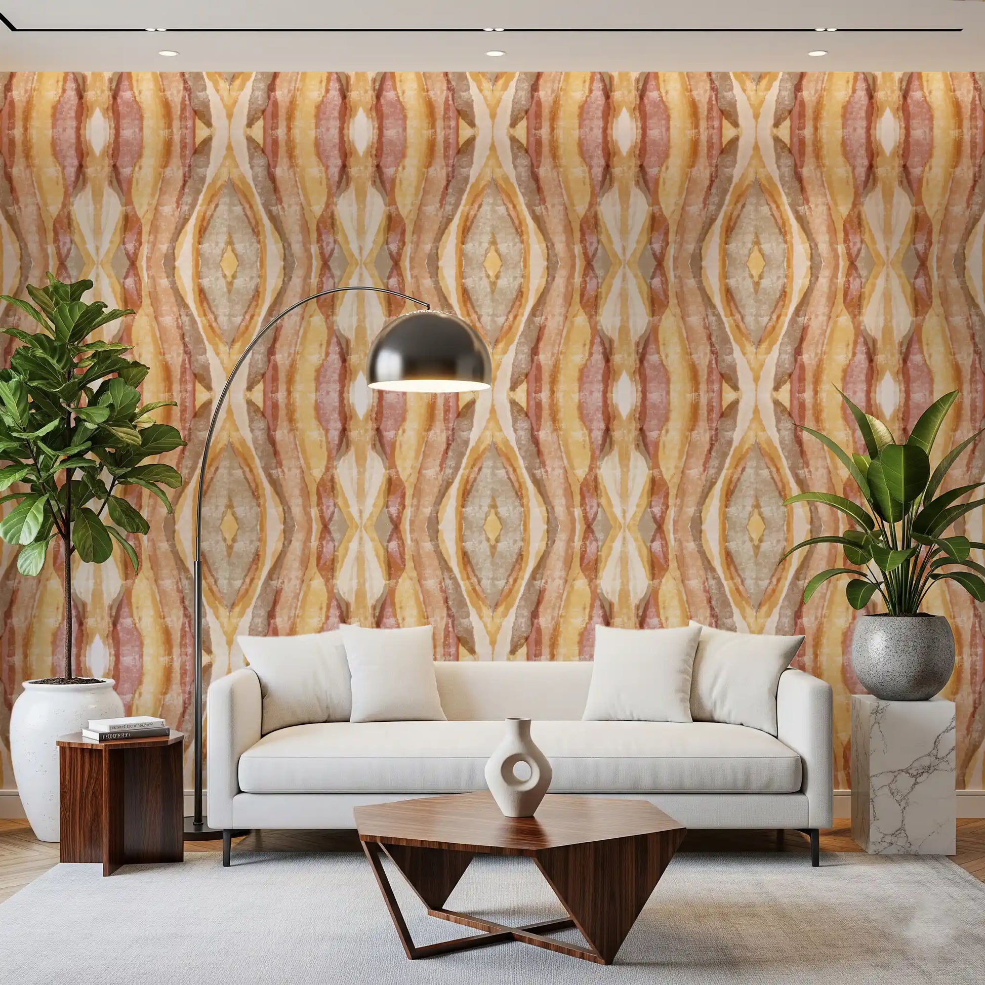 Office area abstract stripes Wallpaper in warm layered neutral tones