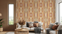 Living room Golden Rhythm Wallpaper with textured striped flow