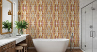 Bathroom abstract stripes Wallpaper with blush, beige, and golden bands