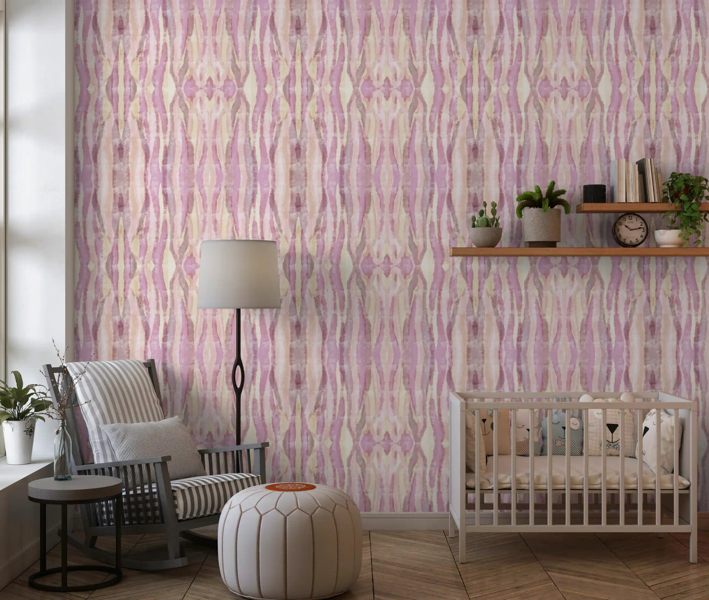 Kids room Stripes Wallpaper with blush tones and pale textured flow