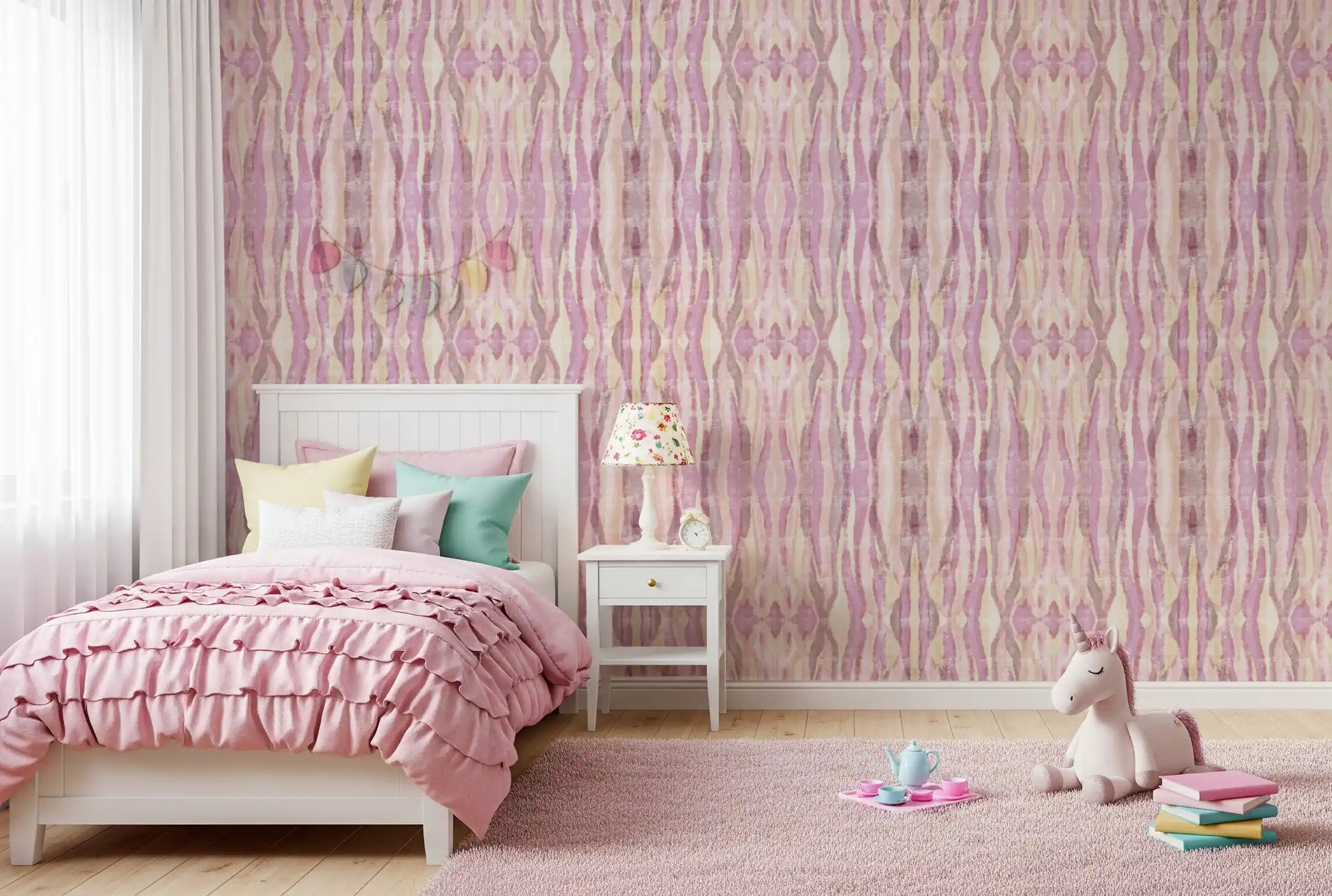 Blush Mirage Wallpaper with soft stripe movement and muted pastel texture