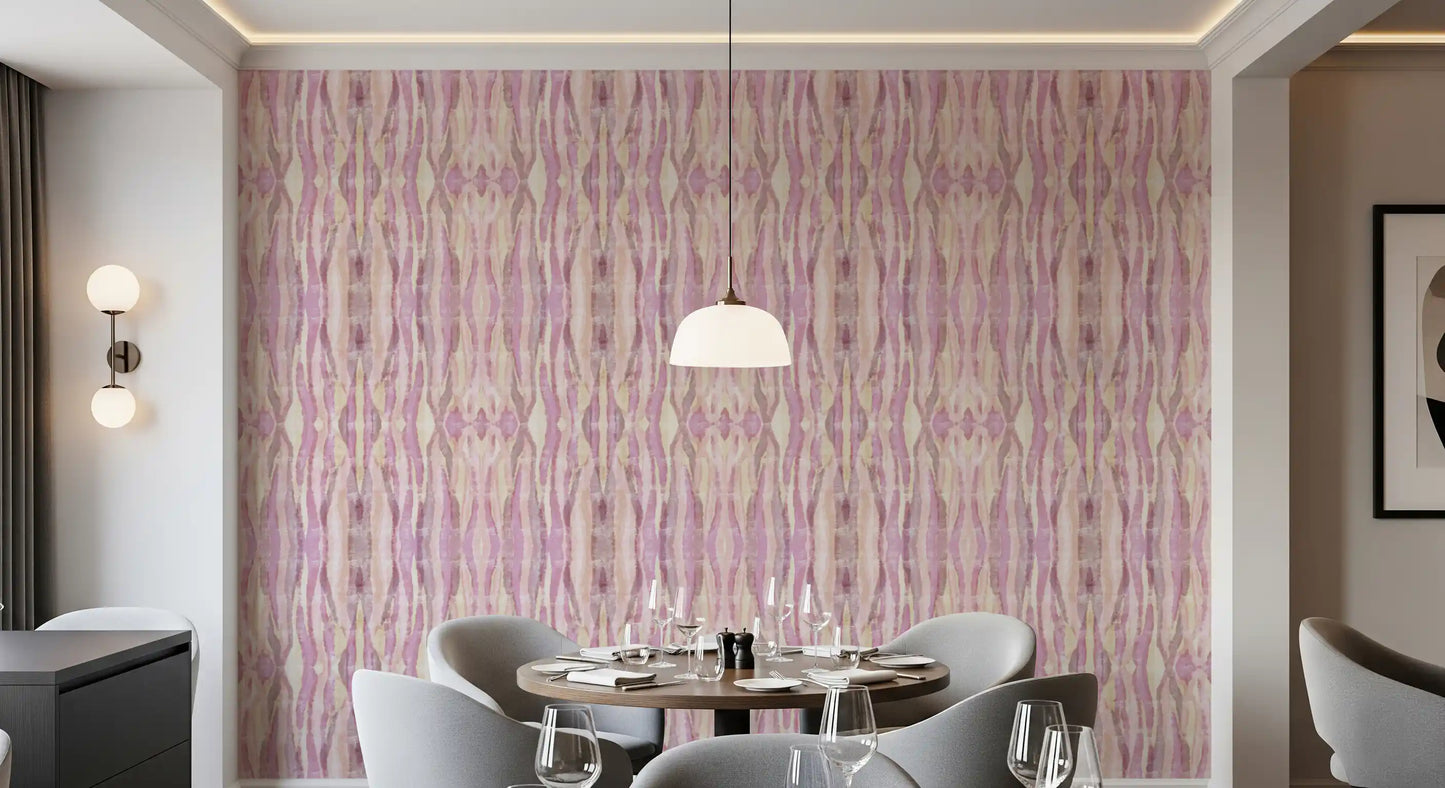Soft pink wallpaper showing striped movement and muted layered texture