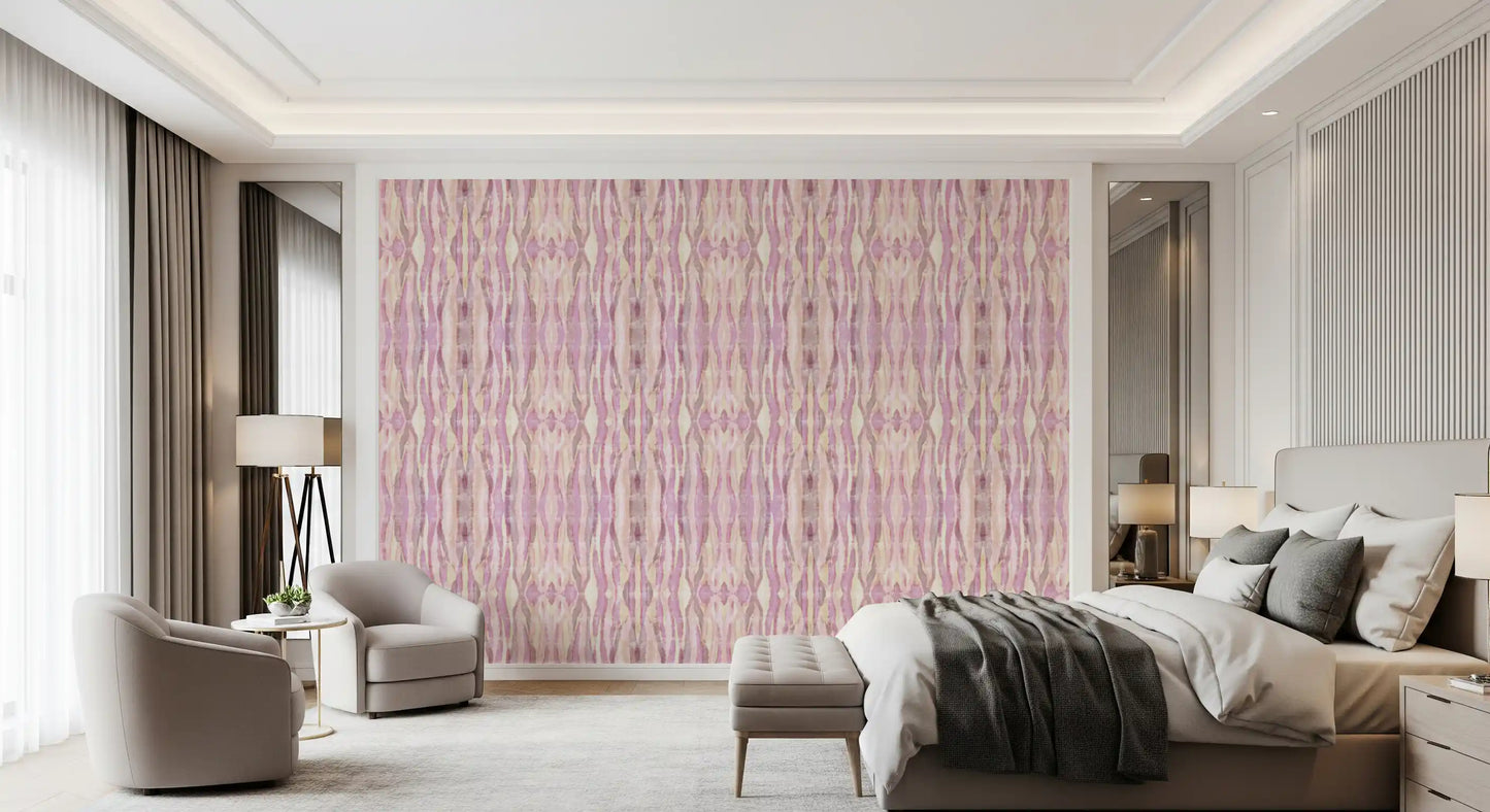 Abstract stripes wallpaper with blush bands and a soft chalky finish