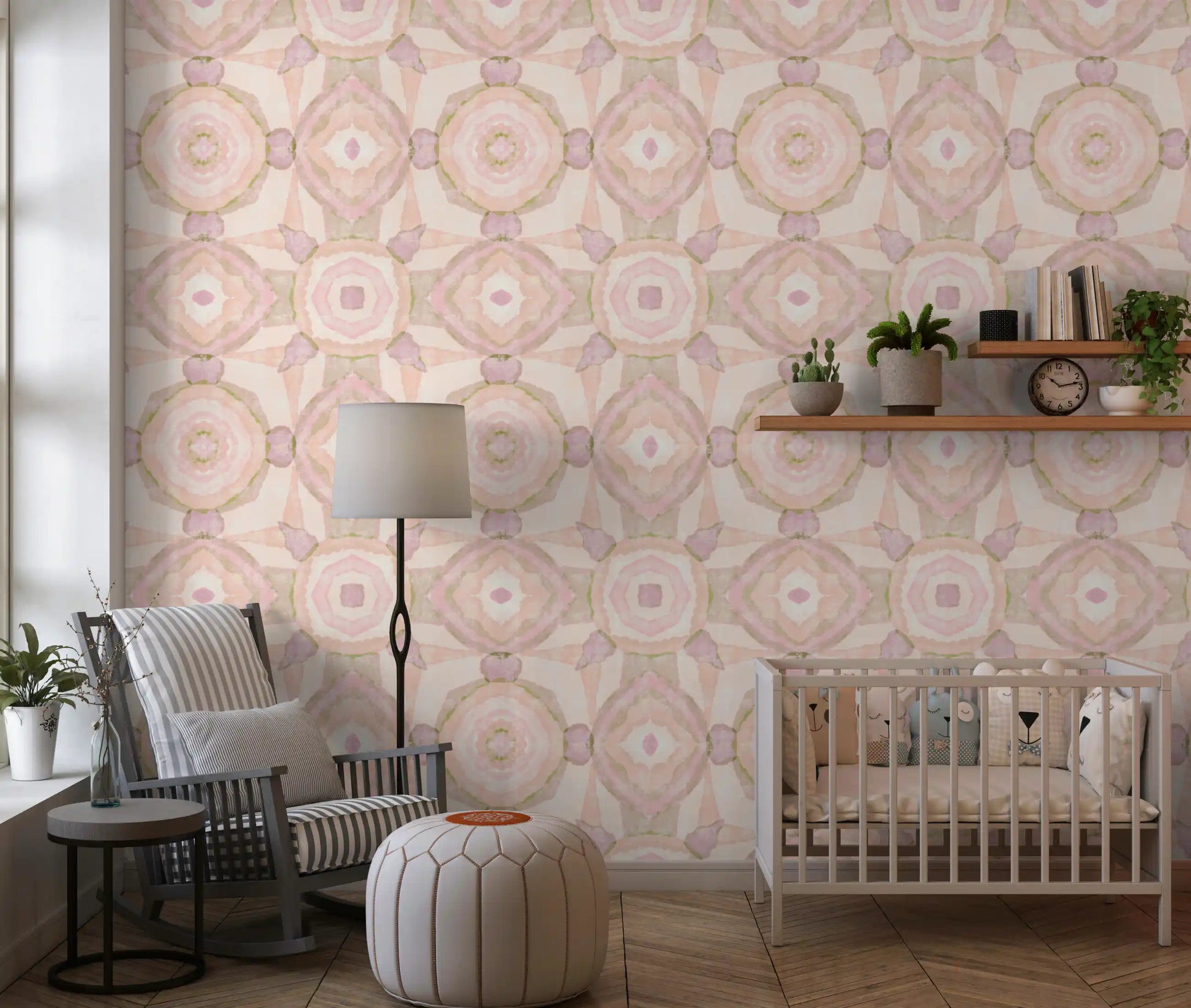 Pastel Harmony Wallpaper featuring mirrored forms and a soft chalky texture