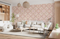 Soft Watercolor Harmony Wallpaper with blush rings and muted sage detailing