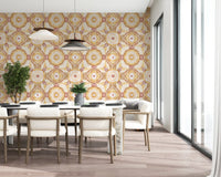 Dining room Golden Earth Mandala Wallpaper with warm mirrored geometric pattern
