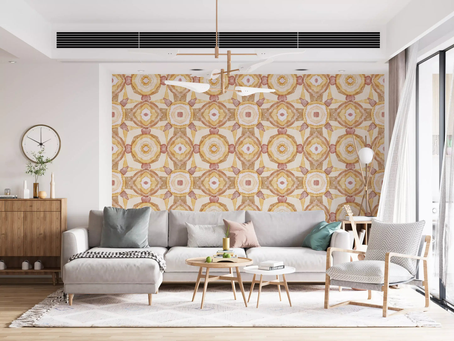Golden Earth Mandala Wallpaper with chalky texture and balanced abstract rhythm