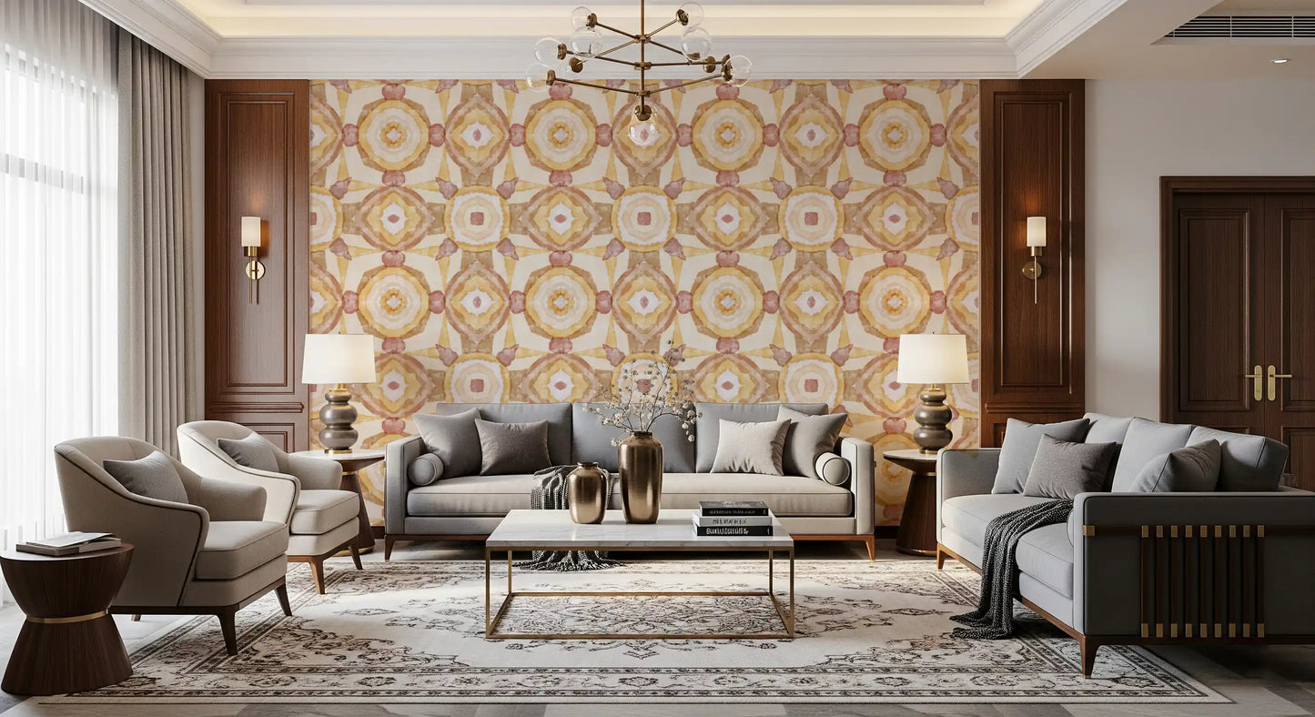 Hallway Golden Mandala Wallpaper with soft symmetry and earthy pattern flow
