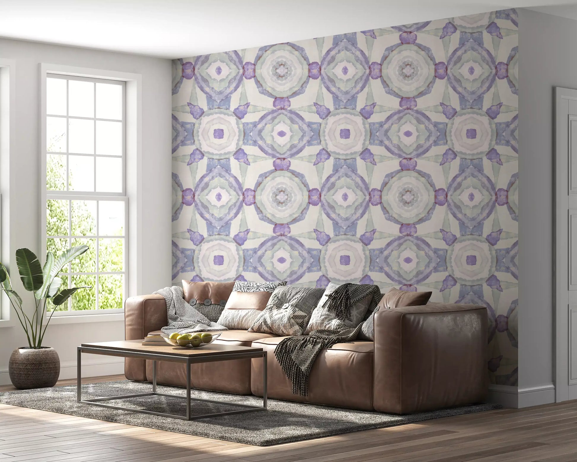 Living room Muted Harmony Wallpaper featuring soft abstract mirrored detail