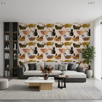 Living room Curly Tail Club Wallpaper featuring curled tails and cat artwork