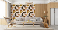 Curly Tail Wallpaper with illustrated club cats in rust, brown, and black tones