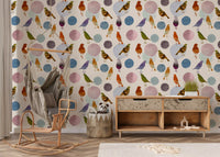 Home Watercolor Birds Wallpaper with muted blobs and pastel pattern flow