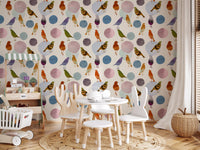 Birds & Blobs Wallpaper with watercolor texture and calm pastel color balance