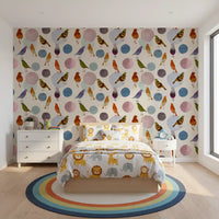 Bedroom Birds & Blobs Wallpaper with soft watercolor birds and muted circles