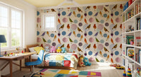 Watercolor birds wallpaper with blush, blue, olive, and lavender blob accents