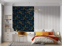 Bedroom Vibrant Harvest Dark Blue Wallpaper with citrus botanical print