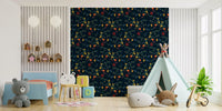 Harvest fruit wallpaper with dark blue ground and detailed leafy stems