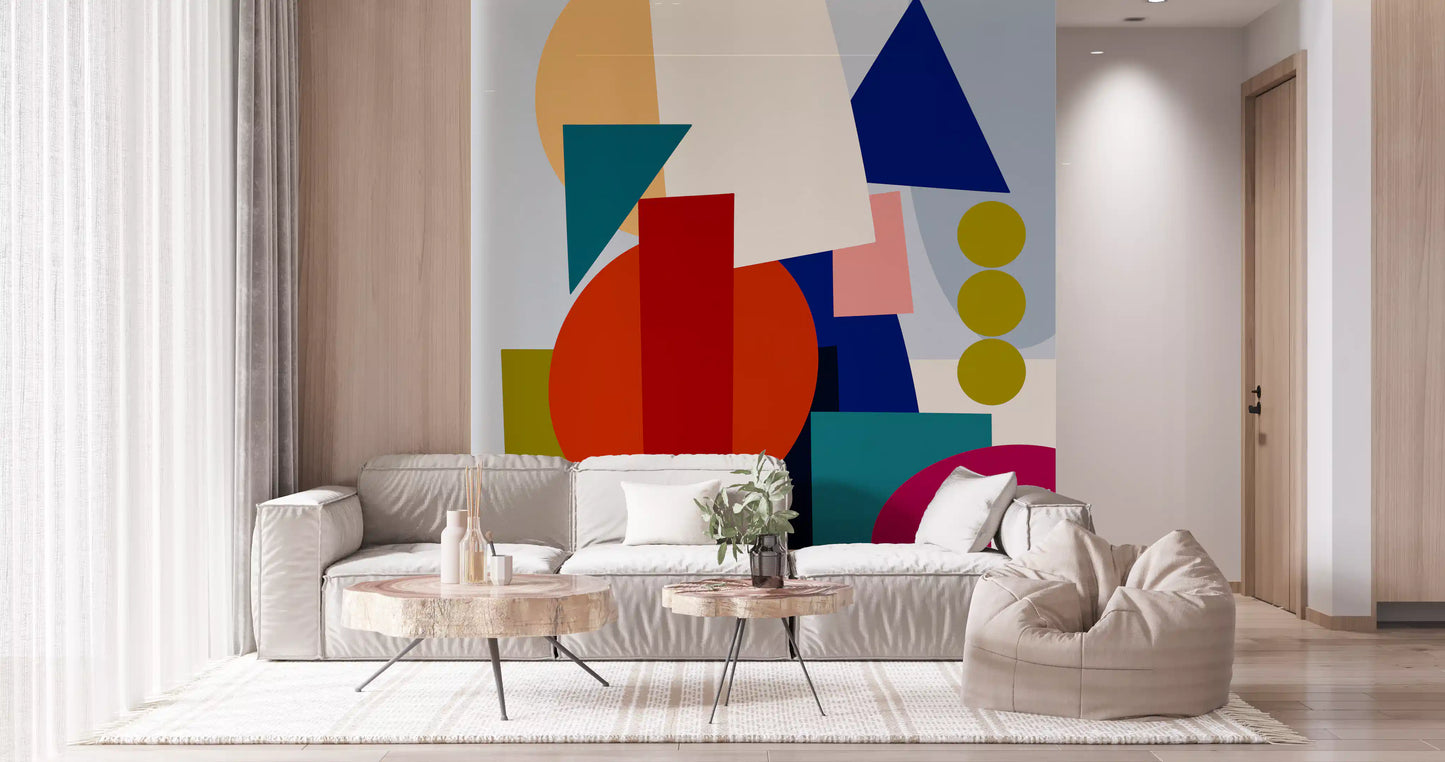 Living room Playful Geometry Wall Mural showing mid mod abstract movement