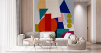 Living room Playful Geometry Wall Mural showing mid mod abstract movement