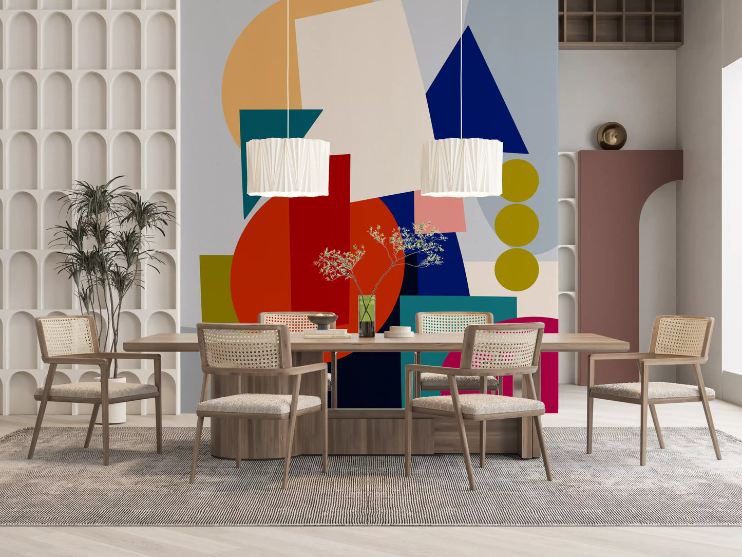 Abstract shape wall mural with Playful Geometry blocks and layered forms