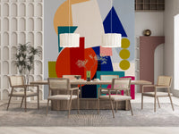 Abstract shape wall mural with Playful Geometry blocks and layered forms